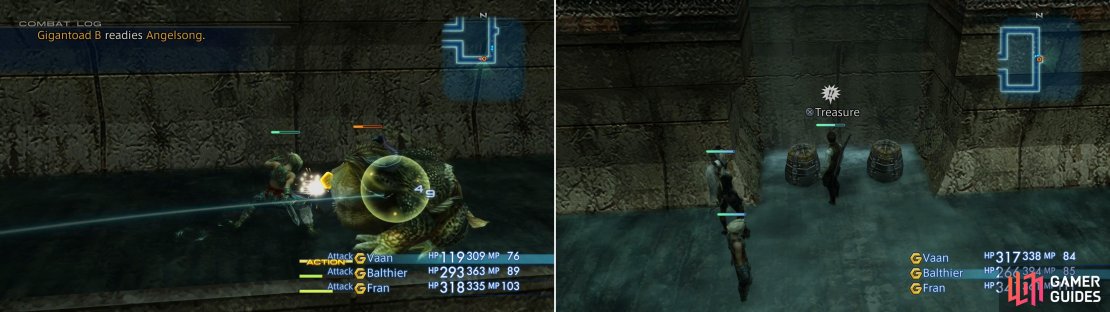 In this section of the Garamsythe Sewer you&rsquo;ll find new monsters (left) as well as new treasures (right).
