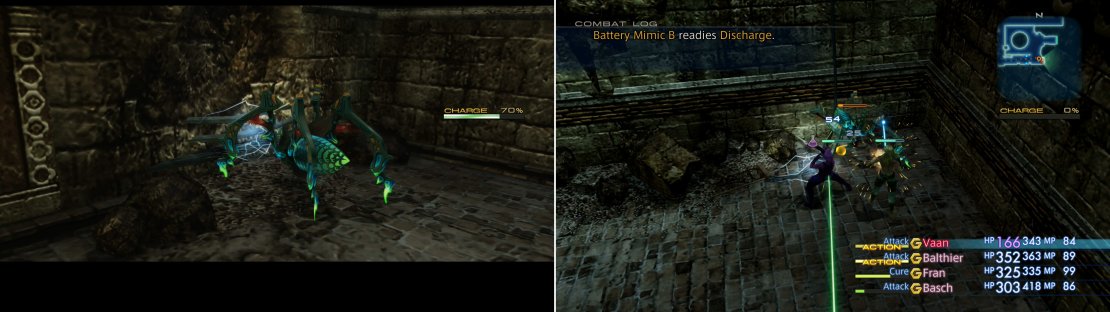 As soon as you exit the safety of The Lightworks you&rsquo;ll find an electrical parasite (left). Teach the mechanical bug critter a lesson and in the process you&rsquo;ll reclaim some of your stolen charge (right).