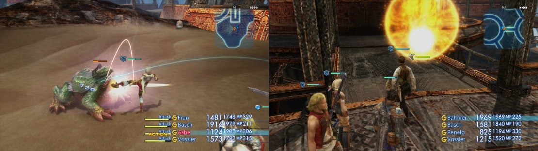 The Urutan-Yensa rule the platforms, but on the sands other monsters hold sway (left). The Salamand Entite is the more powerful monster in the Sandsea (right) - don&rsquo;t provoke it or cast magick near it.