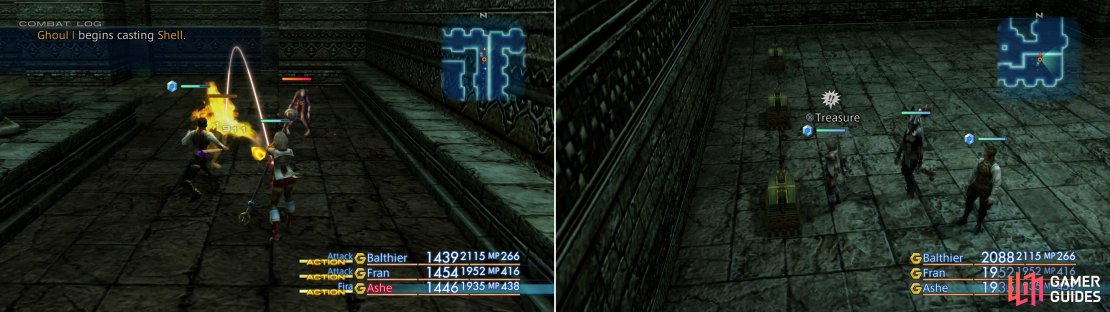 The lower parts of the Walk of Reason are polluted with a variety of undead (left), but there&rsquo;s also a good bit of treasure to be found down here, as well (right).