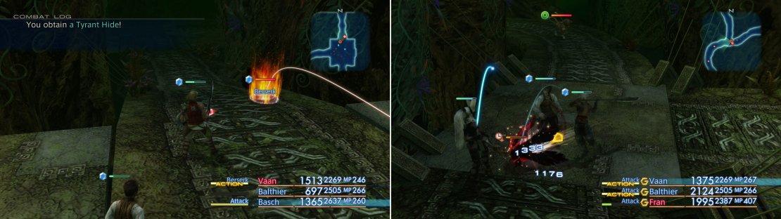 Inflict Berserk on the Vorpal Bunny to prevent it from running away (left) after which it shouldn&rsquo;t be much trouble to put down (right).