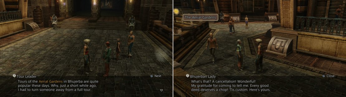 The Tour Leader will inform you of some tours to the &ldquo;aerial gardens&rdquo; (left), which will interest a nearby Bhujerban Lady (right).