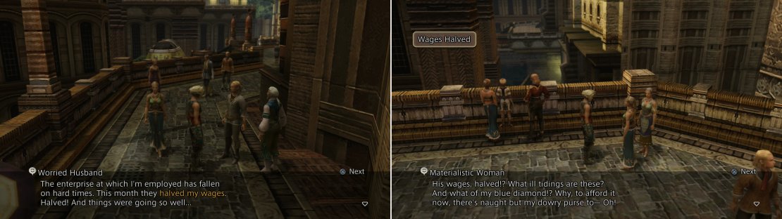 A Worried Husband laments this his employer &ldquo;halved my wages&rdquo; (left), but his Materialistic Wife merely turns to previously untapped resources (right).