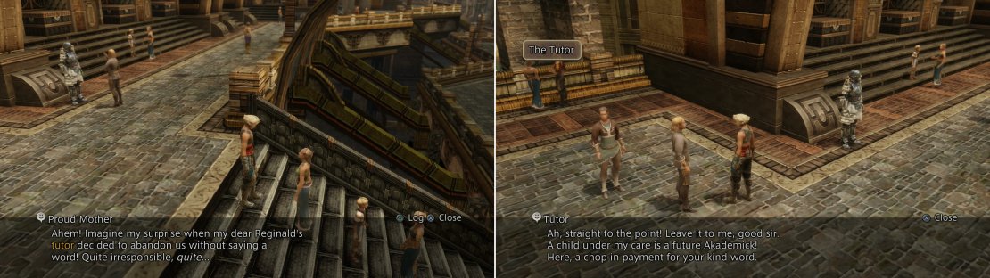 A Proud Mother needs a new &ldquo;tutor&rdquo; for her brat (left), and fortunately a Tutor can be found nearby (right).