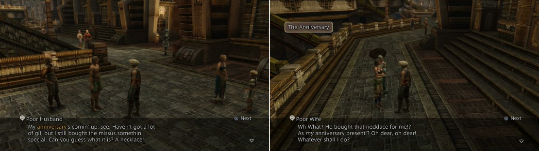 A Poor Husband reveals his &ldquo;anniversary&rdquo; gift to you (left), but a conversation with his Poor Wife reveals an unforeseen complication (right).