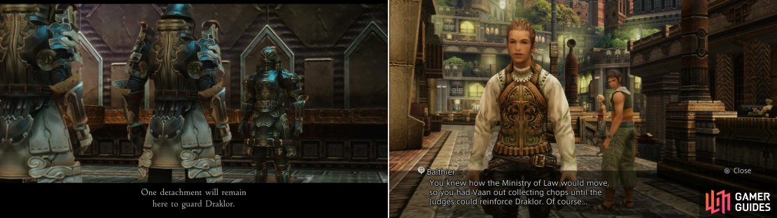 It appears Vayne&rsquo;s recent coup will complicate your infiltration of Draklor (left), but fortunately Jules has been conspiring to assist you (right).