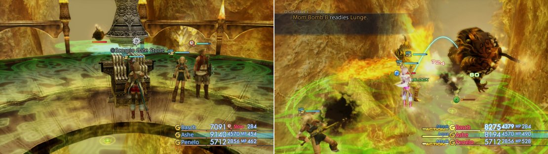 Throughout the Great Crystal you&rsquo;ll find various Gate Stones, and like in Giruvegan, they drop linked barriers (left), you&rsquo;ll also find new foes, like the Mom Bomb (right).