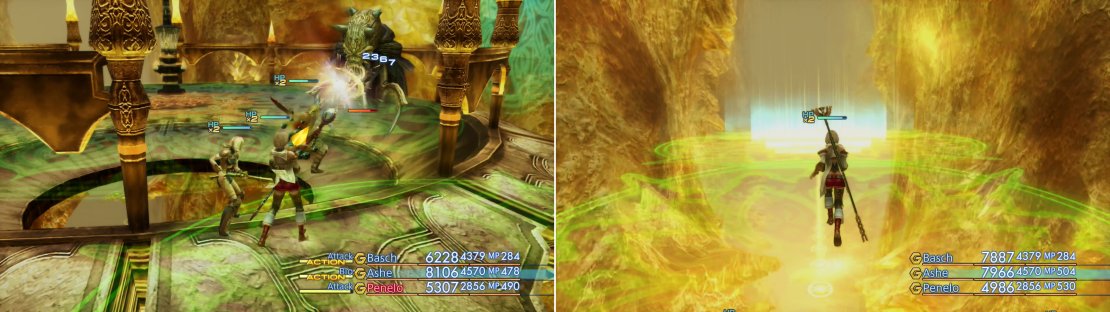 The Reaper is a rare, timid foe that usually is content to remain invisible (left). There&rsquo;s no map in the Great Crystal, so you&rsquo;ll have to navigate by area names and elevation (right).