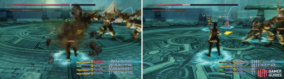 Float will negate two of Hashmal&rsquo;s bigger attacks, Roxxor (left) and Quakeja (right).