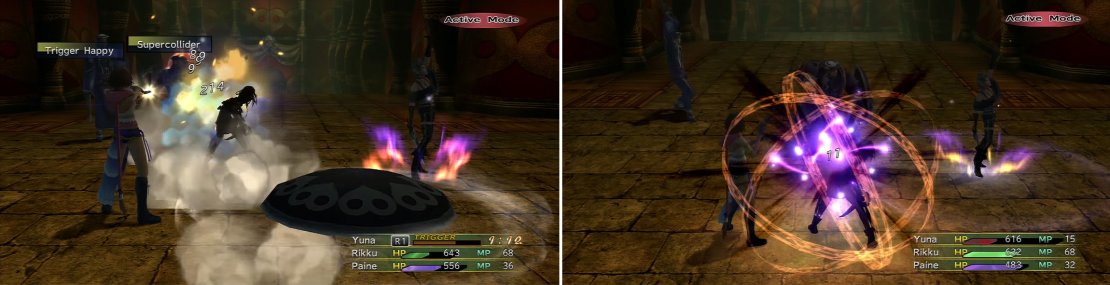 Ormi&rsquo;s Supercollider (left) is quite nasty as is Logos&rsquo;s Russian Roulette (right) which causes some horrible status ailments.