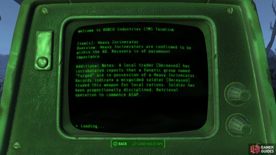 While otherwise unconnected, you can find out about the Heavy Incinerator at Saugus Ironworks by investigating an Enclave camp during &ldquo;Echoes of the Past&rdquo;.