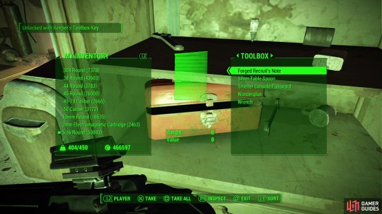 Inside the toolbox you&rsquo;ll find a &ldquo;Forged Recruit&rsquo;s Note&rdquo;, which tells you how to proceed.