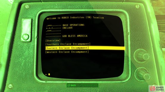 During the quest &ldquo;Echoes of the Past&rdquo; you&rsquo;ll need to use an Enclave CO&rsquo;s Terminal, on which you&rsquo;ll find data revealing the locations of three Enclave Encampments.