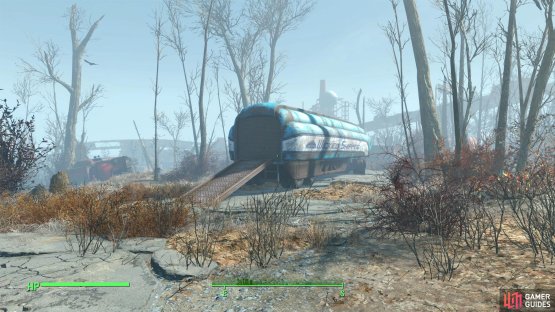 Follow another road to find a Wicked Shipping trailer, inside of which is a Steamer Trunk you can loot.