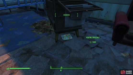 Search under some furniture in Shaun&rsquo;s room to find &ldquo;You&rsquo;re SPECIAL&rdquo;, earning a +1 boost to any one SPECIAL stat in the process.