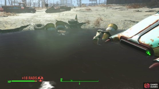 The water-filled pit in the middle of the parking lot is highly radioactive.