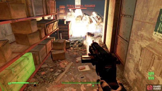 In the back of the store, oil slicks can be used to cremate hostile Ghouls.