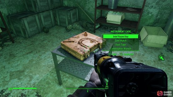 Search a Radroach-infested back room to find the Intel Room Key.