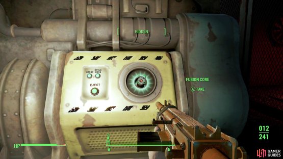 Break into a cage-off area in the basement to find a Fusion Core.