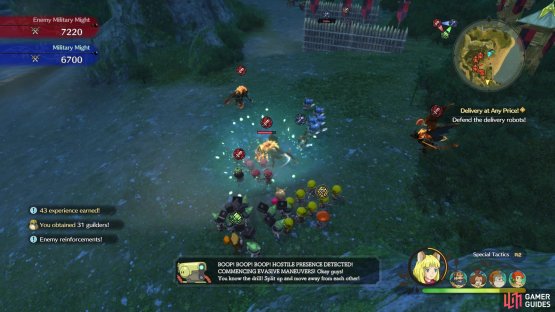 Make it your top priority to protect both robot units in this quest