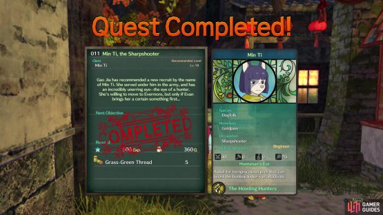 Finishing Min Ti&rsquo;s quest will reward you with Grass-Green Thread