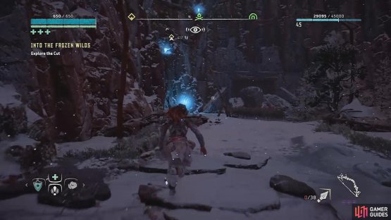 and follow the blue crystals.