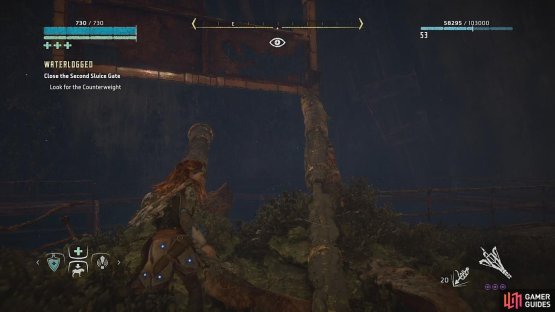Use the pipes to climb the debris