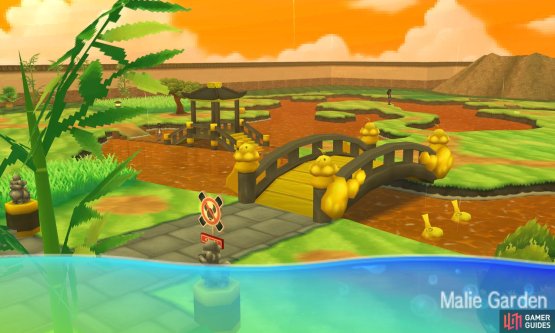 The architecture of this garden is inspired by the Johto region.