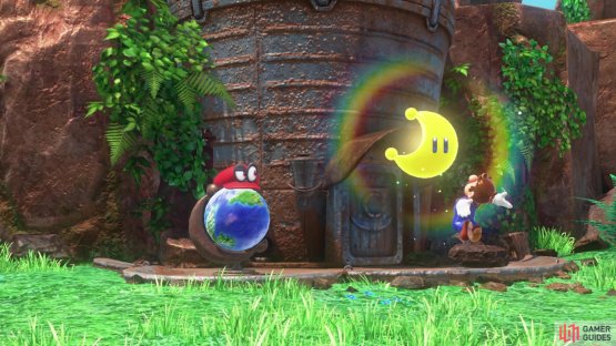 Toss Cappy at the globe to deposit the moons