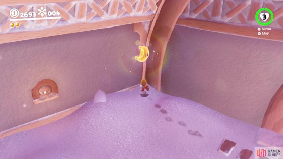 then do a ground pound in the glowing spot to uncover a moon