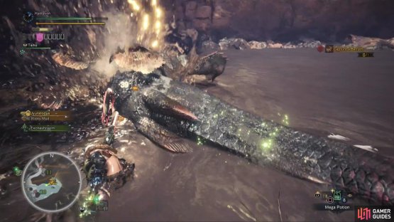 Even in its native element, the Jyuratodus is a large, slow target - a perfect target for heavy attacks