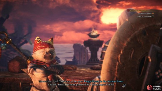 Talk to the Meowscular Chef to pick up the quest Fungal Flexin&rsquo; in the Forest