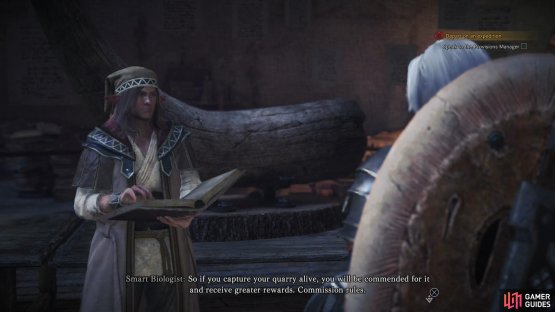 Talk to the Smart Biologist and hell tell you about capturing monsters, promising rewards for doing so