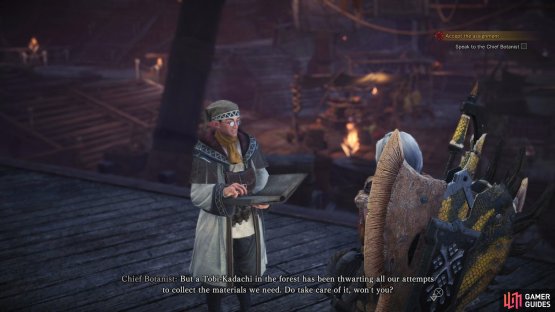 The Chief Botanist also requests that you hunt a Tobi-Kadachi, which is hindering his research