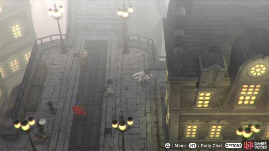 There is a hidden path behind one of the buildings