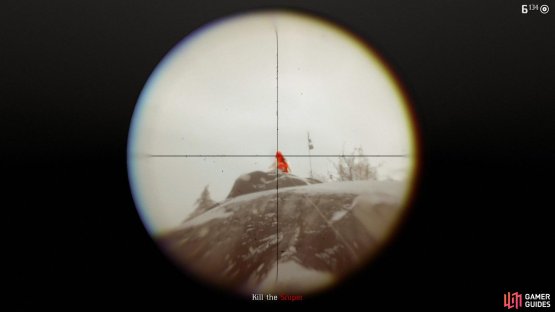 the use a scoped rifle and Dead Eye to headshot the sniper.