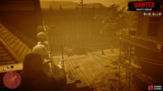 Use Dead Eye to help hit the Gatling gunner with Sidearms