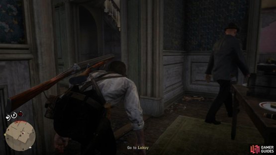 Sneak behind the first Pinkerton to the left