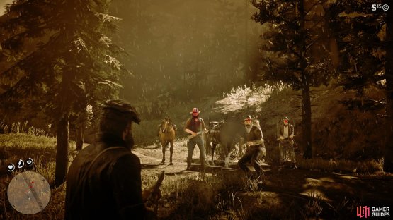 Aim for Dead Eye headshots during the standoff with the three men