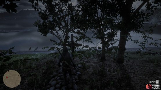 the grave is overlooking to the water to the west.