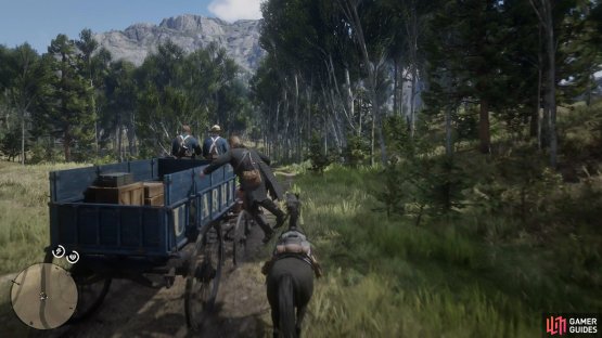 pull up to the side of the wagon here to jump onto it.