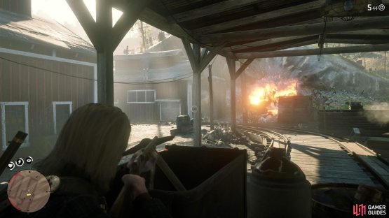 shoot the oil wagon to help clear some enemies out.