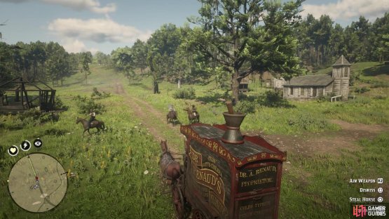 There will be three enemies on horses on the way back with the wagon