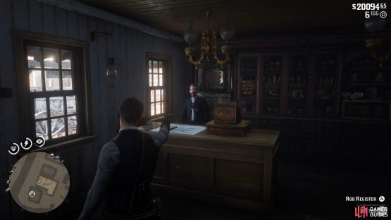 and aim your weapon at the doctor to rob the cash register.