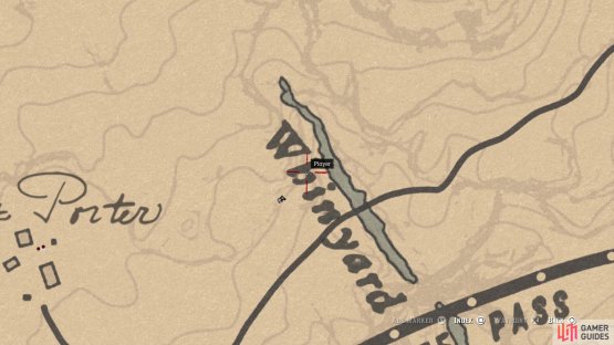 The location of the carving on the map