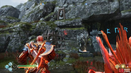 throw a Shatter Crystal here and shoot it to strike both of the left bells at the same time.