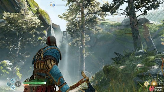hit the bell above the waterfall before hitting the two above the chest to unlock it.