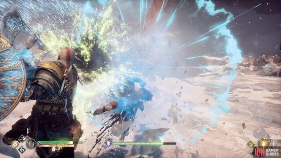 Keep the shield up after the kick to block the Frost explosion.
