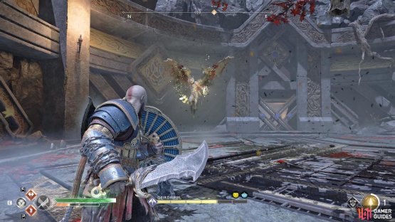 You&rsquo;ll need to block the magical projectiles which Geirdriful fires from the air.