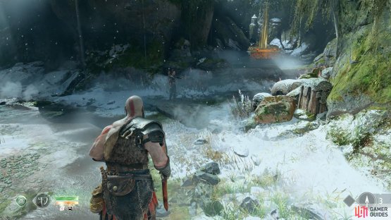 Follow Atreus to the nearby chest, which contains a Runic Attack Gem.